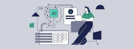 illustration of person on a laptop with digital AI feeding into the test process